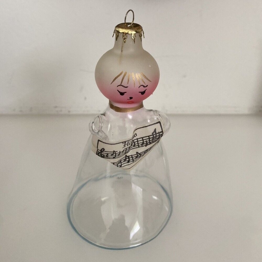 De Carlini‎ Italian Hand Blown Vintage Christmas Ornament Female Angel Bell 60s